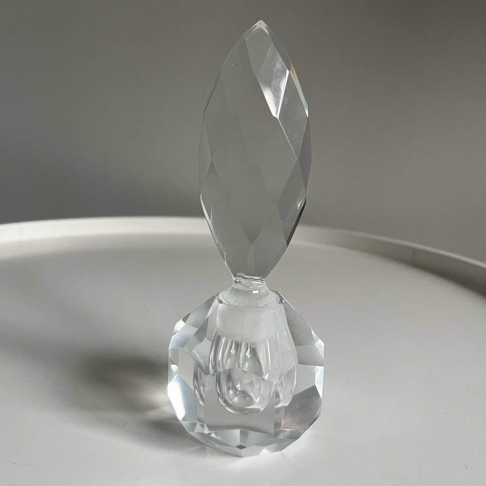 Large Hand Cut Clear Crystal Perfume Bottle